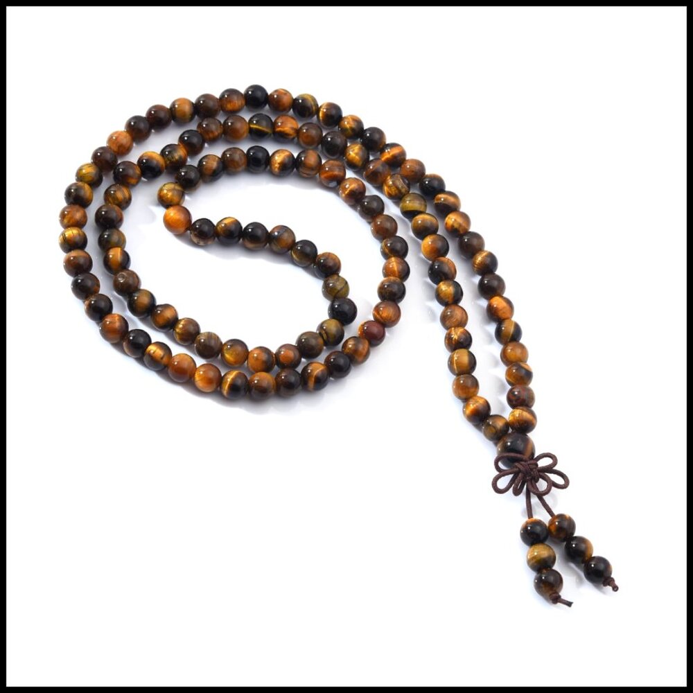 Genuine Tiger Eye Gemstone Mala Prayer Beads Bracelet Necklace Yoga Meditation